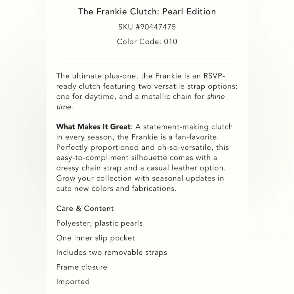 Anthropologie The Frankie Clutch: Pearl Edition NWT